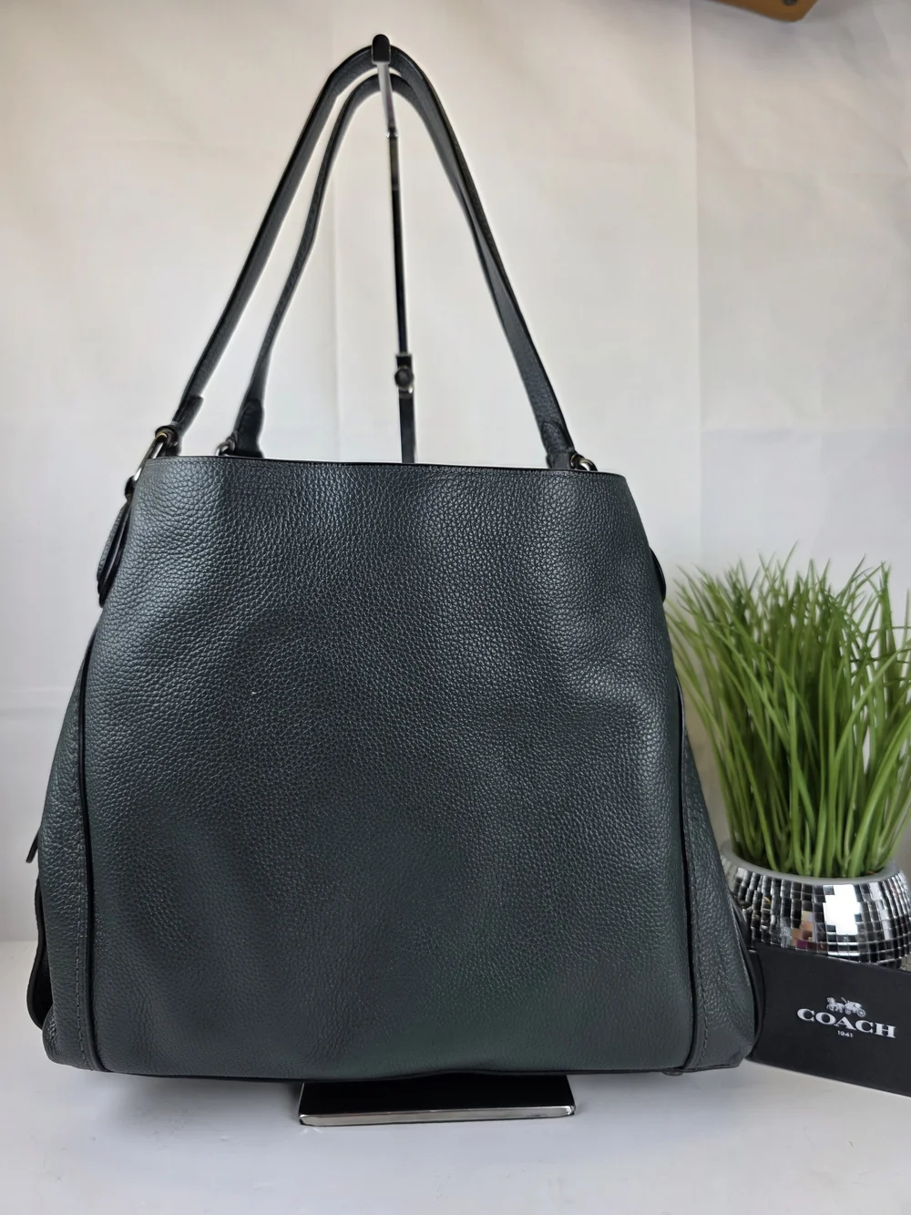 Coach Edie 31 Dark Green Pebbled Leather Hobo Shoulder Bag Gun Metal